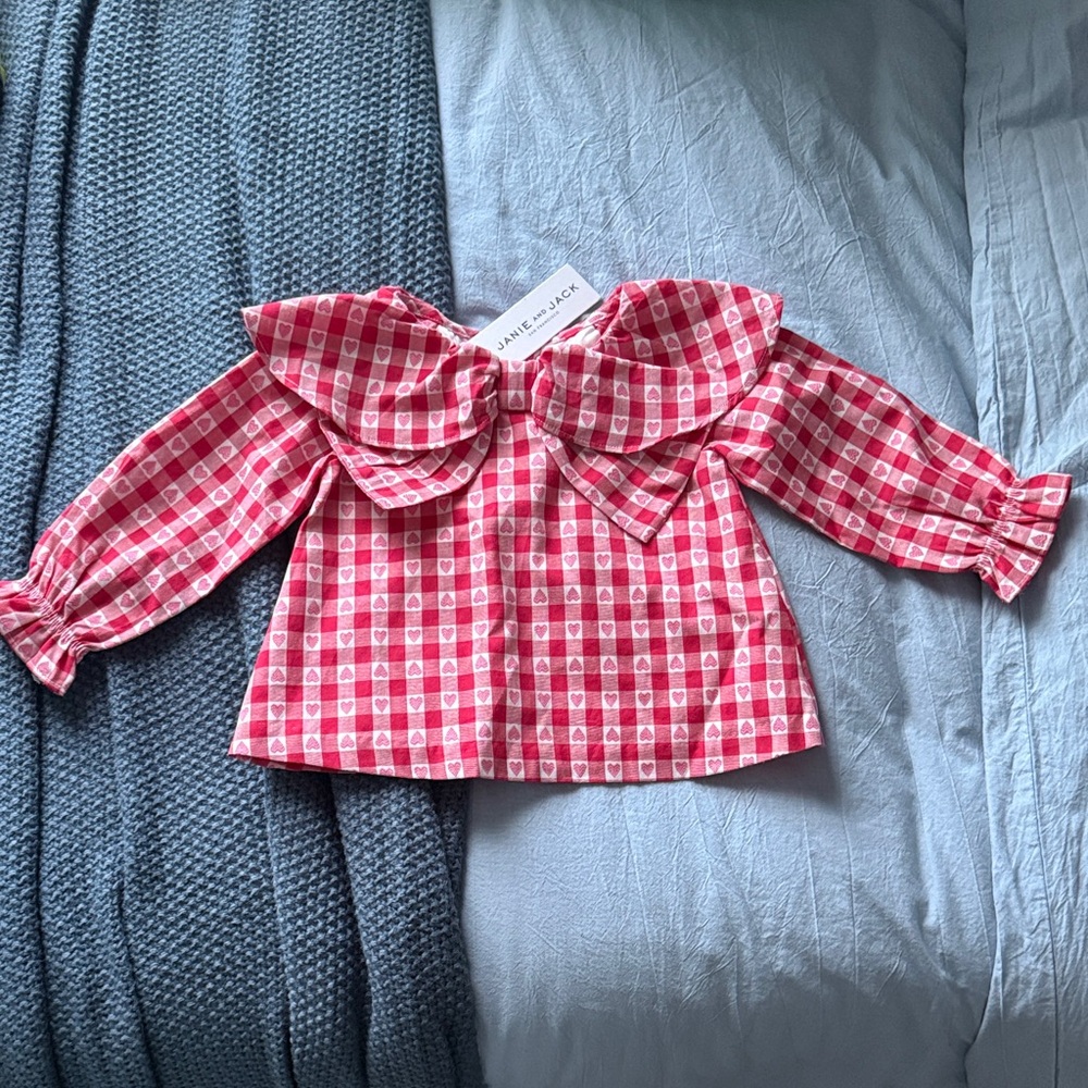 NWT Janie and Jack Infant Heart Gingham Top